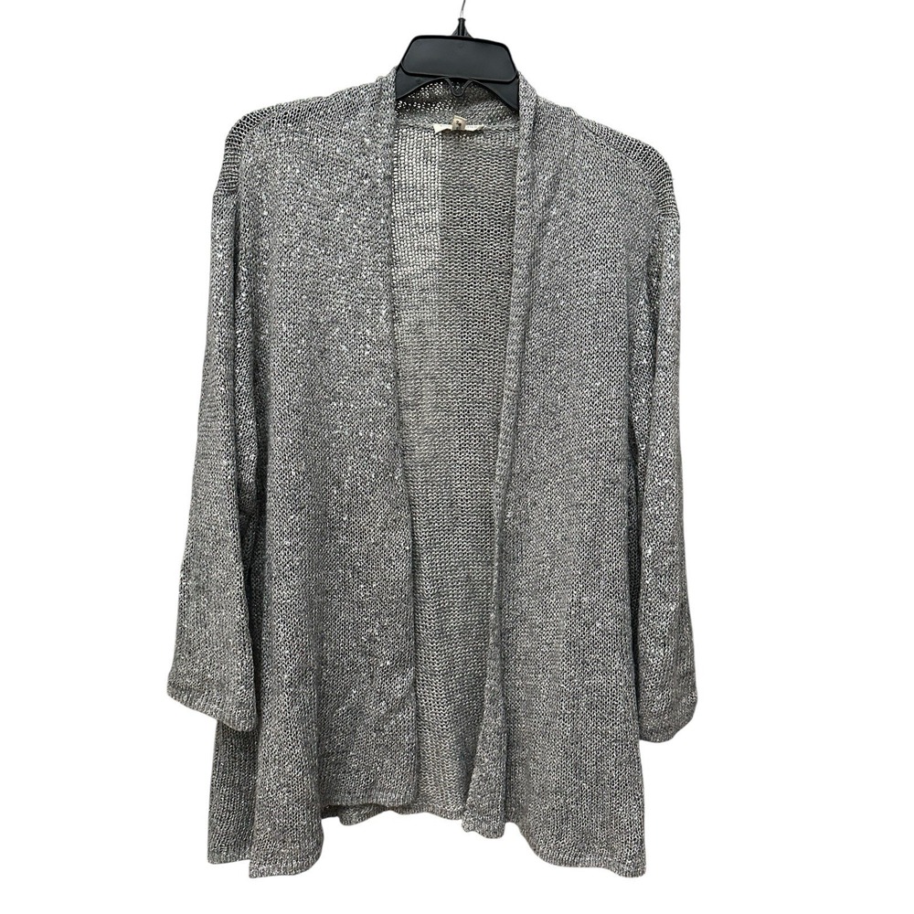 Eileen Fisher Cardigan Women's Size 2X Grey Silver Speckled Knit Open #V13-3